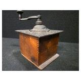 RARE ANTIQUE Wooden And Cast-Iron Coffee Grinder with Drawer and Hand Mill
