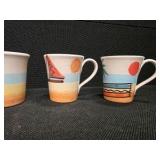 Four Collectible PIER 1 Ceramic Mugs, Made in Italy, Hand-Painted with a Beach Theme