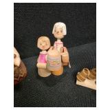 Vintage Russian (cloth) Rag Doll, and 3 small Hand-Carved Russian Doll Trinkets