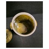 Vintage Olive Green Ceramic Rooster Weathervane Cookie Jar (Butter Churn Style)