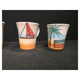 Four Collectible PIER 1 Ceramic Mugs, Made in Italy, Hand-Painted with a Beach Theme