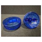 Vintage L.E. Smith Clear Blue Cobalt Glass Powder Jar/Dish - 3 SCOTTIES SCOTTYS