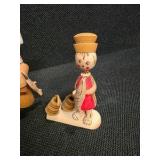 Vintage Russian (cloth) Rag Doll, and 3 small Hand-Carved Russian Doll Trinkets