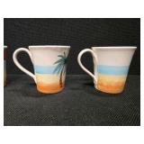Four Collectible PIER 1 Ceramic Mugs, Made in Italy, Hand-Painted with a Beach Theme