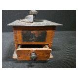 RARE ANTIQUE Wooden And Cast-Iron Coffee Grinder with Drawer and Hand Mill