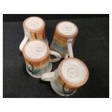 Four Collectible PIER 1 Ceramic Mugs, Made in Italy, Hand-Painted with a Beach Theme