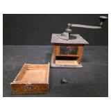 RARE ANTIQUE Wooden And Cast-Iron Coffee Grinder with Drawer and Hand Mill
