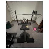 Nice Home Gym w/Bench, Weights, Bars & Weight Rack