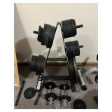 Nice Home Gym w/Bench, Weights, Bars & Weight Rack