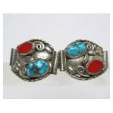 Signed Vintage Native American Sterling Silver Watch Band - Signed "GH"