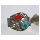 Signed Vintage Native American Sterling Silver Watch Band - Signed "GH"