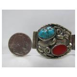 Signed Vintage Native American Sterling Silver Watch Band - Signed "GH"