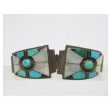 Signed Vintage Native American Inlaid Sterling Silver Watch Band - Signed "ZZY"