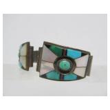 Signed Vintage Native American Inlaid Sterling Silver Watch Band - Signed "ZZY"