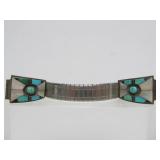 Signed Vintage Native American Inlaid Sterling Silver Watch Band - Signed "ZZY"
