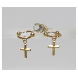Set of 14K Gold Cross Earrings & Single 14K Gold Earring