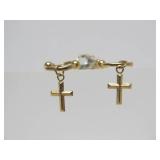 Set of 14K Gold Cross Earrings & Single 14K Gold Earring