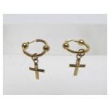 Set of 14K Gold Cross Earrings & Single 14K Gold Earring