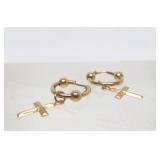 Set of 14K Gold Cross Earrings & Single 14K Gold Earring