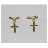 Set of 14K Gold Cross Earrings & Single 14K Gold Earring