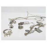 Group of Sterling Silver Jewelry Charms Necklace etc
