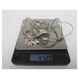 Group of Sterling Silver Jewelry Charms Necklace etc