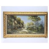 Very Nice LARGE Vintage Framed Signed Street Scene Painting - Signed "Cannon"