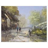 Very Nice LARGE Vintage Framed Signed Street Scene Painting - Signed "Cannon"