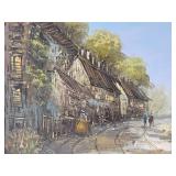 Very Nice LARGE Vintage Framed Signed Street Scene Painting - Signed "Cannon"
