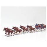 Large Vintage Style Cast Iron Horse Drawn Clydesdales Beer Wagon