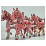 Large Vintage Style Cast Iron Horse Drawn Clydesdales Beer Wagon