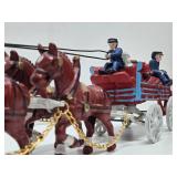 Large Vintage Style Cast Iron Horse Drawn Clydesdales Beer Wagon