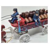 Large Vintage Style Cast Iron Horse Drawn Clydesdales Beer Wagon