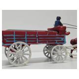 Large Vintage Style Cast Iron Horse Drawn Clydesdales Beer Wagon