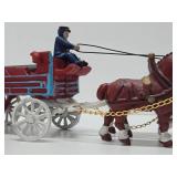 Large Vintage Style Cast Iron Horse Drawn Clydesdales Beer Wagon