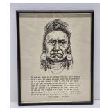Framed Vintage Chief Joseph Sketch Print w/ Quote