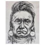 Framed Vintage Chief Joseph Sketch Print w/ Quote