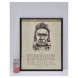 Framed Vintage Chief Joseph Sketch Print w/ Quote