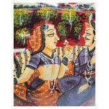 Large Handpainted Vintage Indian Water or Oil Jug