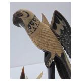 Vintage Hand Carved Genuine Buffalo Horn Parrot Sculpture