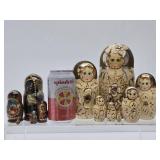 2 Sets of Handpainted Russian Matryoshka Nesting Dolls