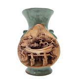 Vintage Japanese Relief Carved Landscape Scene Vase