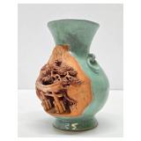 Vintage Japanese Relief Carved Landscape Scene Vase