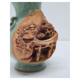 Vintage Japanese Relief Carved Landscape Scene Vase