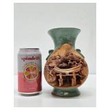 Vintage Japanese Relief Carved Landscape Scene Vase
