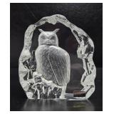 Signed Mats Jonasson Crystal Sculpture w/Owl - Made in Sweden