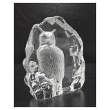 Signed Mats Jonasson Crystal Sculpture w/Owl - Made in Sweden