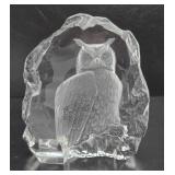Signed Mats Jonasson Crystal Sculpture w/Owl - Made in Sweden