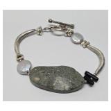 Sterling Silver, Genuine Pearl & Stone Bracelet