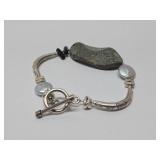 Sterling Silver, Genuine Pearl & Stone Bracelet